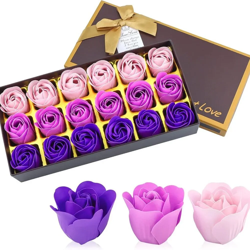 🌹18pc Roses Scented Bath Soap Petals Decorative 18pc Set Pink & Purple - Picture 6 of 6